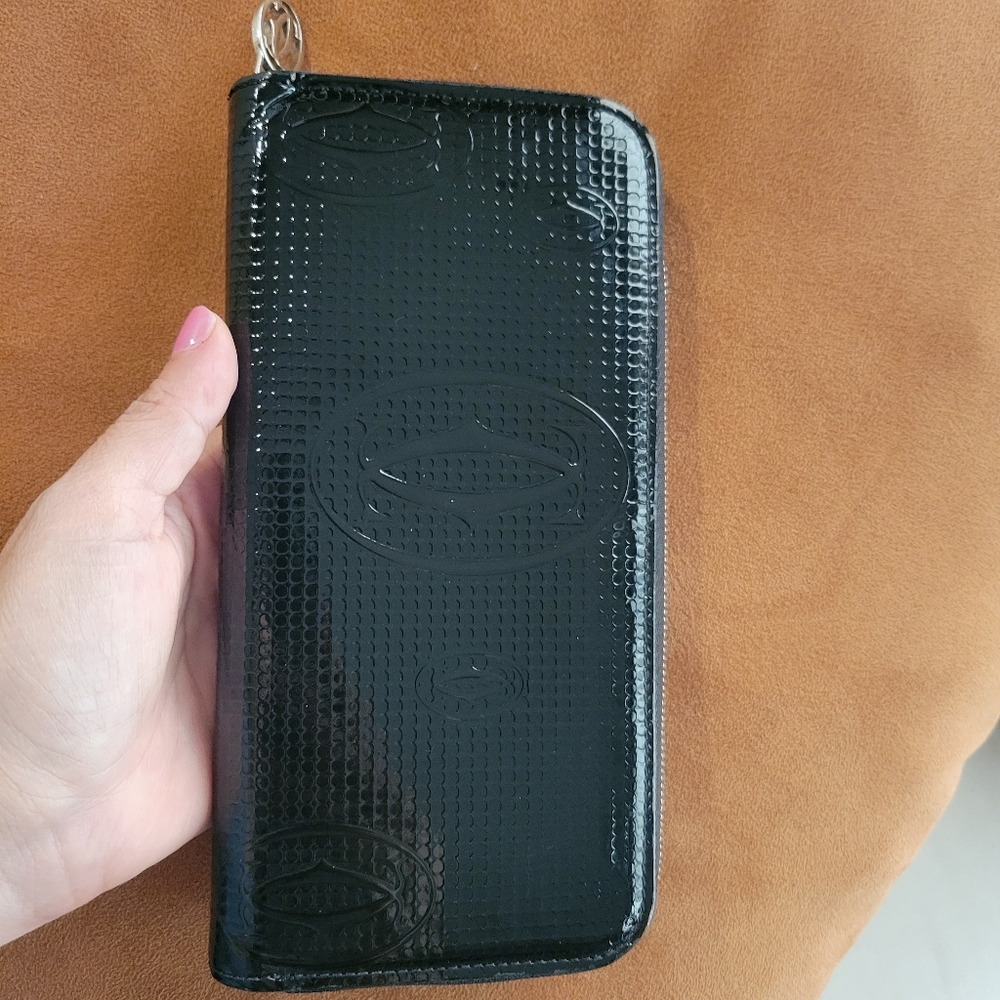 CARTIER Long Wallet, Happy Birthday Patent Leather Embossed,Black